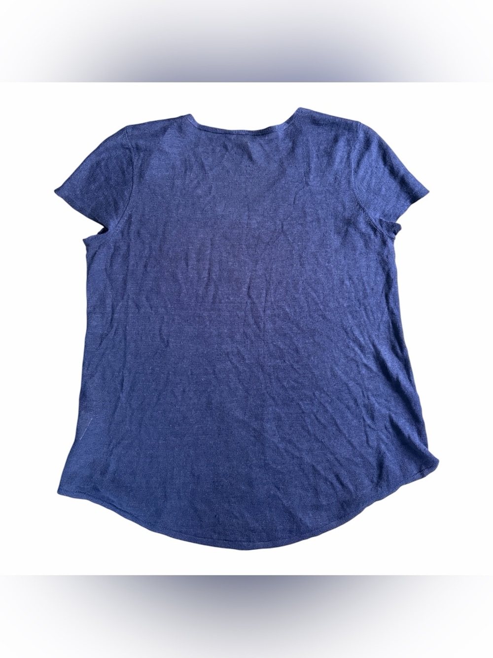 Eileen Fisher Blue Organic Linen Short Sleeve Knit Top Womens Size M - Picture 2 of 5